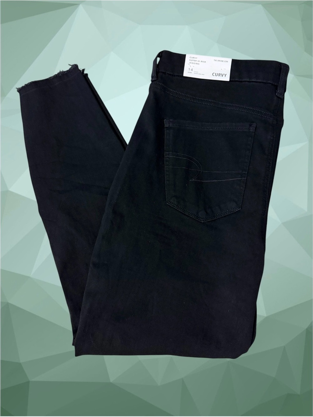 American Eagle Black Distressed Dream Jean Curvy Short Super Hi-Rise Jeggings